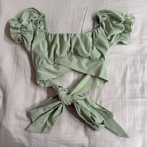 Elegant Sage Green Puff Sleeve Top